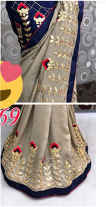Womens Golden Color Vichitra Silk Saree With Embroidery & Gota Work