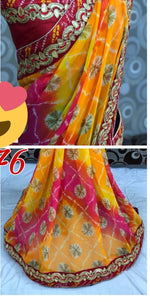 Womens Yellow Color Georgette Saree With Gota Work