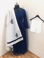 Women Blue Color Semi Stitched Salwar Suit