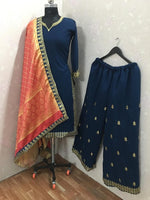 Women Bottle Green Color Semi Stitched Exclusive Plazo set