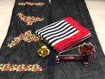 Womens Black Color Georgette Saree With Ready Made Border Work