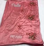 Womens Peach Color Vichitra Silk Saree With Embroidery Resam  Work