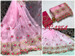 Womens Pink Color Organza Saree With Embroidery Work