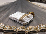 Womens Grey Color Mono Soft Net Silk Saree With Embroidery & Zari Work