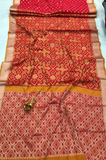 Womens Red Color Soft Cotton Silk Saree With Printed Work
