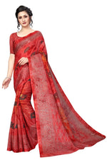 Womens Red Prism Silk Good Combination Weaving & Printed Saree With Blouse