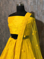 Womens Yellow Color Jalbari Silk With Taffeta Silk Lehanga Choli