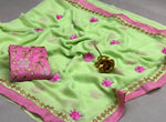 Womens Green Color Heavy Georgette Saree With Embroidery & Butta Work