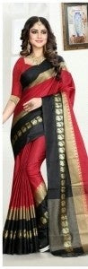 Cotton Silk Red Color Plain Saree in crepe pattern With Blouse