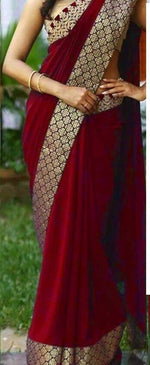 Womens Red Color Georgette Saree With Brocat Lace