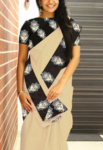 Womens Chiku Color Chanderi Saree With Blouse
