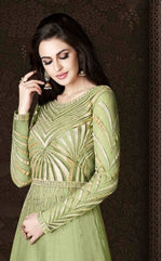 Women Mehandi Color  Printed Ethnic Gown