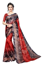 Womens Red Prism Silk Good Combination Weaving & Printed Saree With Blouse