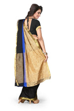 Womens Blue Color Cotton Silk Saree With Plain  Work