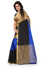 Womens Blue Color Cotton Silk Saree With Plain  Work