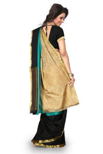 Womens Rama Color Cotton Silk Saree With Plain  Work