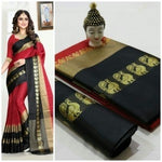 Cotton Silk Red Color Plain Saree in crepe pattern With Blouse