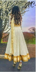 Women White Color Rasal Net Anarkali With Dupatta