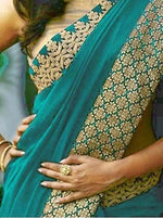 Womens Teal Color Georgette Saree With Brocat Lace