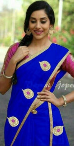 Womens Blue Color Chanderi Saree With Blouse