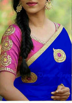 Womens Blue Color Chanderi Saree With Blouse