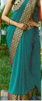 Womens Teal Color Georgette Saree With Brocat Lace