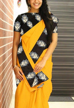 Womens Yellow Color Chanderi Saree With Blouse