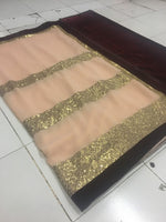 Womens Cream Color Georgette Saree With Blouse