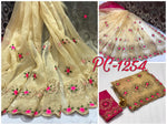 Womens Cream Color Organza Saree With Embroidery Work