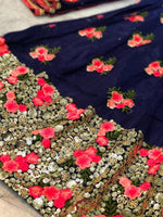 Womens NavyBlue Color Heavy Soft Mono Net Lehanga Choli