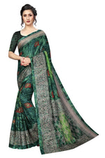 Womens Green Prism Silk Good Combination Weaving & Printed Saree With Blouse