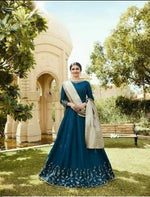 Women Turquoise Color Printed Ethnic Desighn Gown