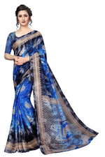 Womens Blue Prism Silk Good Combination Weaving & Printed Saree With Blouse