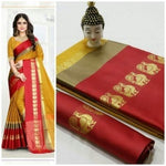 Cotton Silk Yellow Color Plain Saree in crepe pattern With Blouse
