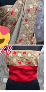 Womens Golden Color Vichitra Silk Saree With Gota Work