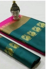 Cotton Silk Pink Color Plain Saree in crepe pattern With Blouse