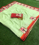 Womens Green Color Vichitra Silk Saree With Embroidery Work