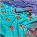 Womens SkyBlue Color Pure Soft Linnen Saree With Embroidery Work
