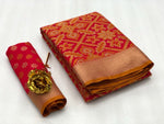 Womens Red Color Soft Cotton Silk Saree With Printed Work