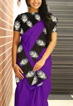 Womens Purple Color Chanderi Saree With Blouse