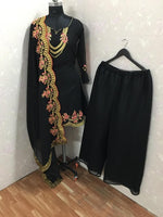 Women Black Color Semi Stitched Exclusive Plazo set