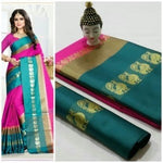Cotton Silk Pink Color Plain Saree in crepe pattern With Blouse