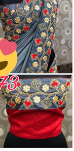 Womens Grey Color Vichitra Silk Saree With Gota Work