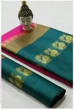 Cotton Silk Rama Color Plain Saree in crepe pattern With Blouse