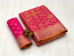 Womens Pink Color Soft Cotton Silk Saree With Printed Work