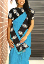 Womens SkyBlue Color Chanderi Saree With Blouse