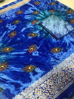 Womens Blue Prism Silk Good Combination Weaving & Printed Saree With Blouse