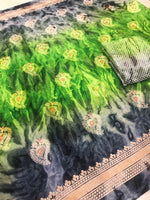 Womens Green Prism Silk Good Combination Weaving & Printed Saree With Blouse