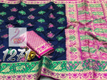 Womens Navy Color Soft Banarasi Silk Saree With Heavy Mina & Zari Weaving Work