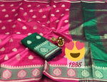 Womens Pink Color Crystel Silk Saree With Chit Pallu Work